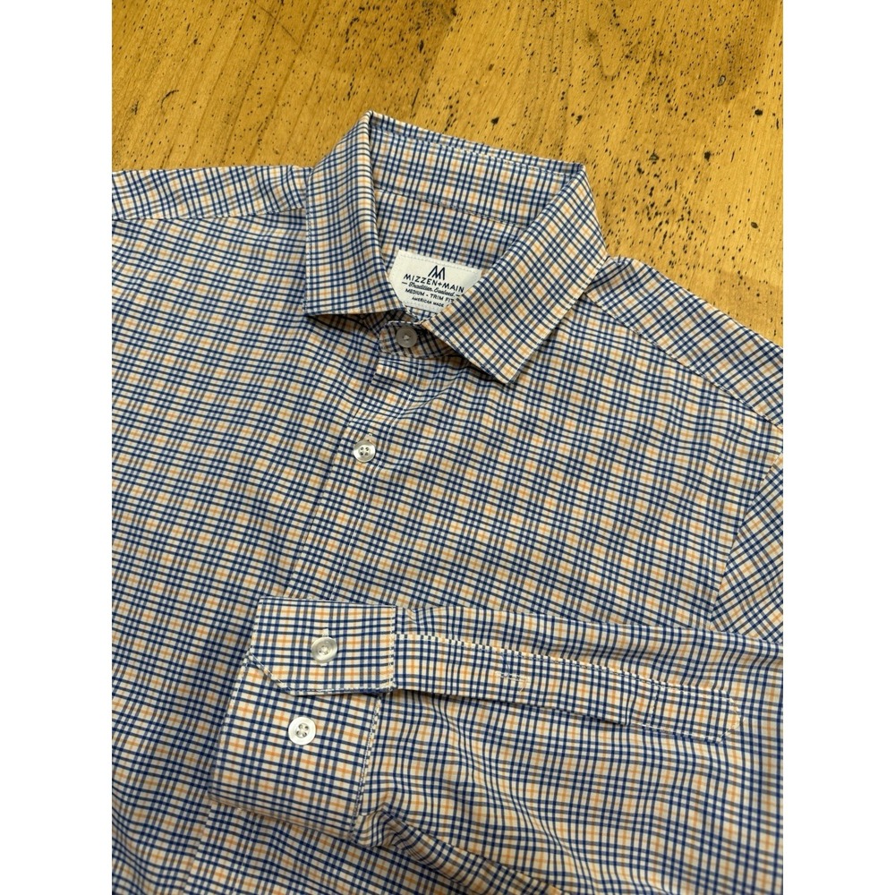 Mizzen+Main Performance Shirt Button Down Mens M Checked Trim Fit Long Sleeve